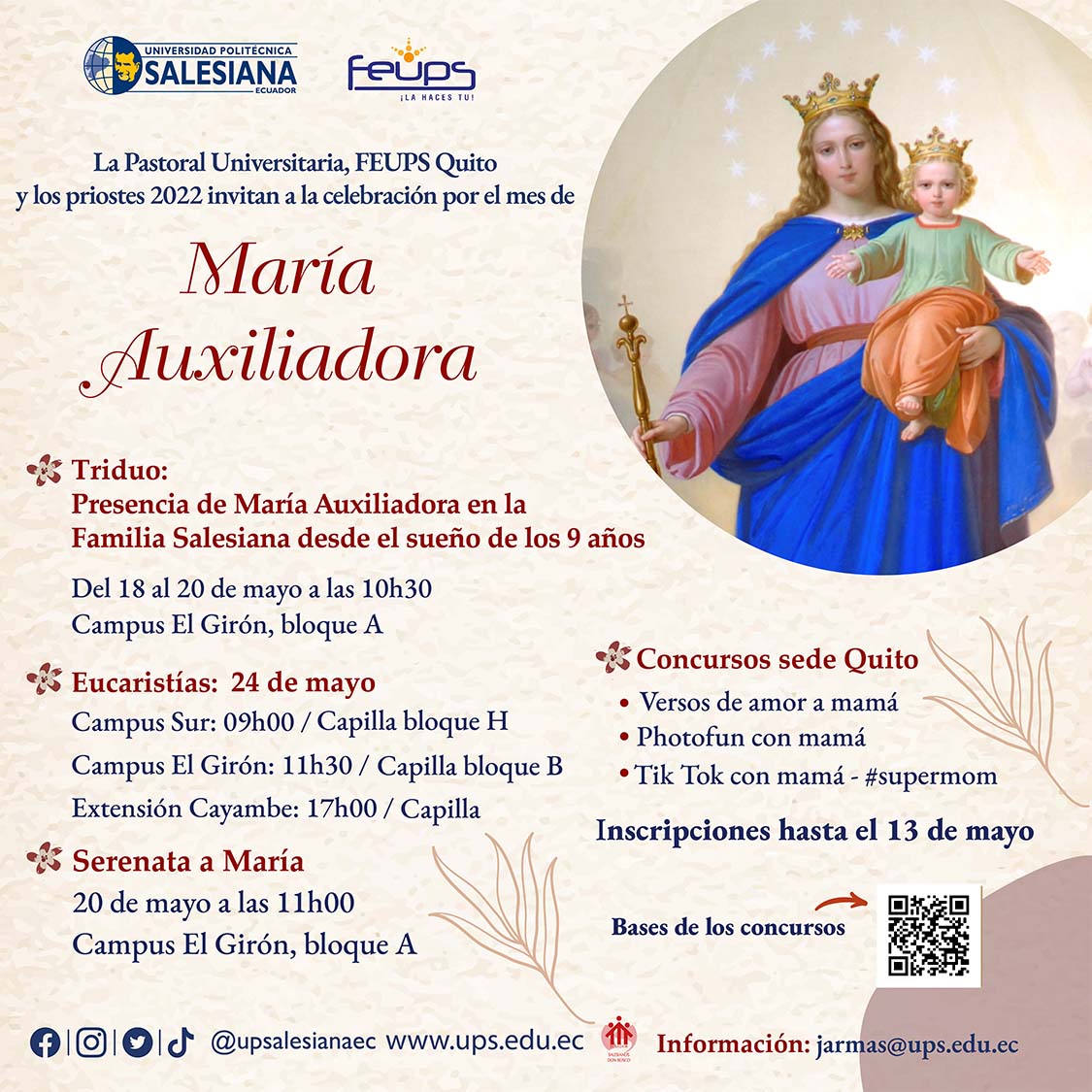 Afiche promocional de Festividades a María Auxiliadora
